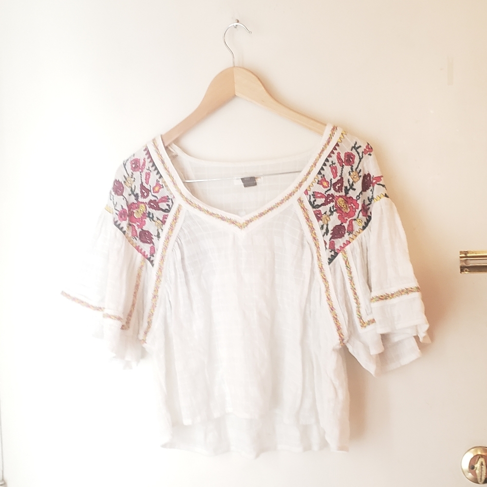 Anthropologie Pilcro Boho Floral Oversized White Blouse